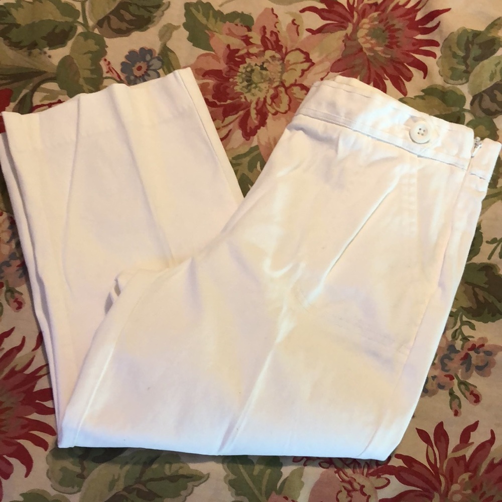 TALBOTS sz 4 Petite Crop Cotton Spandex Side-Zip Button detail Nautical $109 NEW